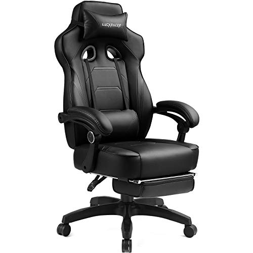 Luckracer Gaming Chair with Footrest Computer Office Desk Chair Pu Leather High Back Adjustable Swivel Lumbar Support Racing Style E-Sports…