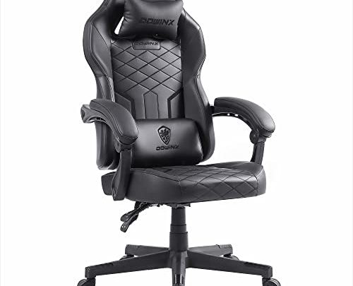 Dowinx Gaming Chair with Pocket Spring Cushion, Ergonomic Computer Chair High Back, Reclining Massage Game Chair Pu Leather 350LBS, Black