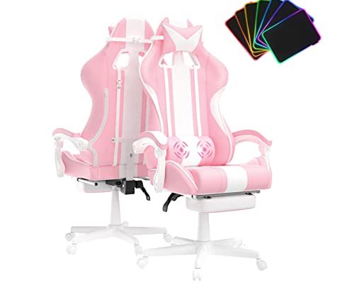 Ferghana Pink Gaming Chair, Ergonomic Gaming Chairs For Adults & Teens, Racing PC Gamer Chair With Footrest, Office Game Chair…