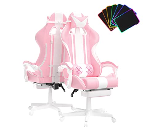 Ferghana Pink Gaming Chair, Ergonomic Gaming Chairs For Adults & Teens, Racing PC Gamer Chair With Footrest, Office Game Chair…