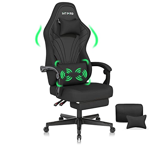 SITMOD Gaming Chair Executive Office Chair Back Support Fabric Ergonomic Chair with Footrest Lumbar Support Computer Chair PC Racing Chair…