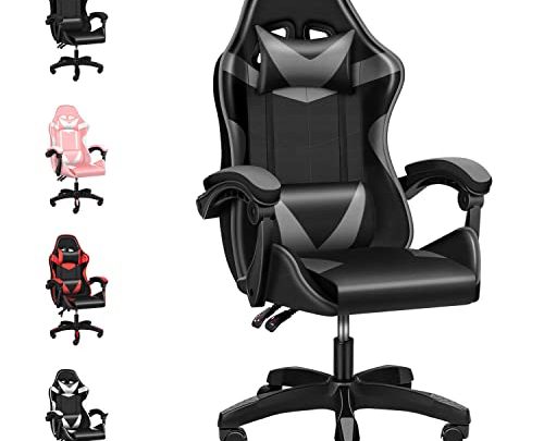 Miibox Backrest and Seat Height Adjustable Swivel Recliner Racing Office Computer Ergonomic, Without footrest,440lb Capacity Video Game Chairs, Black/Grey