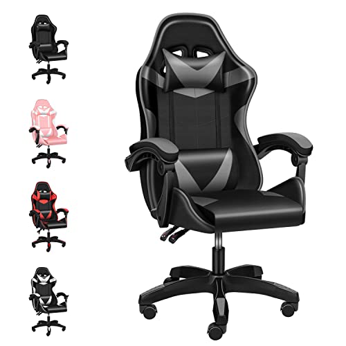 Miibox Backrest and Seat Height Adjustable Swivel Recliner Racing Office Computer Ergonomic, Without footrest,440lb Capacity Video Game Chairs, Black/Grey