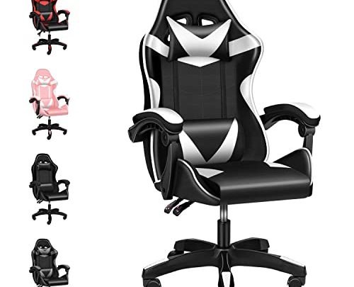Miibox Backrest and Seat Height Adjustable Swivel Recliner Racing Office Computer Ergonomic, Without footrest,440lb Capacity Video Game Chairs, Black/White