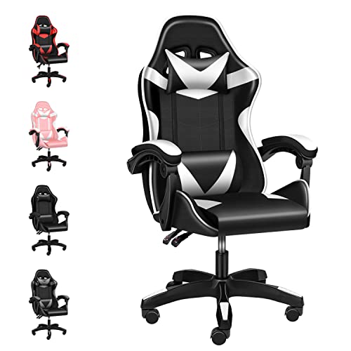 Miibox Backrest and Seat Height Adjustable Swivel Recliner Racing Office Computer Ergonomic, Without footrest,440lb Capacity Video Game Chairs, Black/White