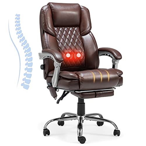 HOMREST Executive Office Chair, Ergonomic Office Chair with Adjustable Lumbar Back Support,Big and Tall Office Chair with Massage and Heat,Diamond-Stitched…
