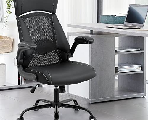 Ergonomic Office Chair, High Back Desk Executive Chair with Widened Headrest &Flip Up Arms, Headrest Height Adjustable, Black