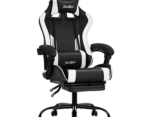 Gaming Chair Office Chair Desk Chair with Footrest Lumbar Support Headrest Armrest Task Rolling Swivel Ergonomic E-Sports Adjustable PC Gamer…