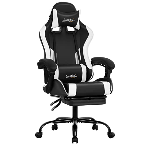 Gaming Chair Office Chair Desk Chair with Footrest Lumbar Support Headrest Armrest Task Rolling Swivel Ergonomic E-Sports Adjustable PC Gamer…