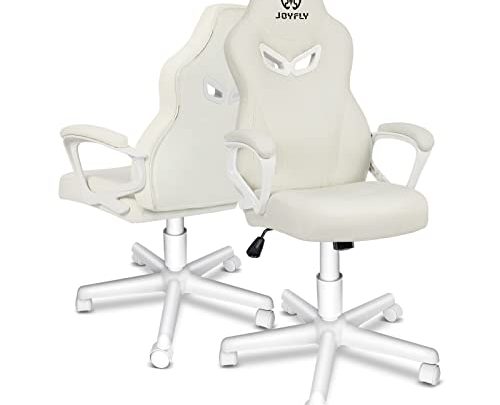 White Gaming Chair, Gaming Chair for Girls Teens, JOYFLY Kawaii Gaming Chair Ergonomic PC Office Chair with Dirt-Resistant Leather(White)