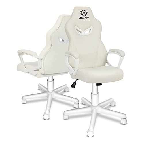 White Gaming Chair, Gaming Chair for Girls Teens, JOYFLY Kawaii Gaming Chair Ergonomic PC Office Chair with Dirt-Resistant Leather(White)
