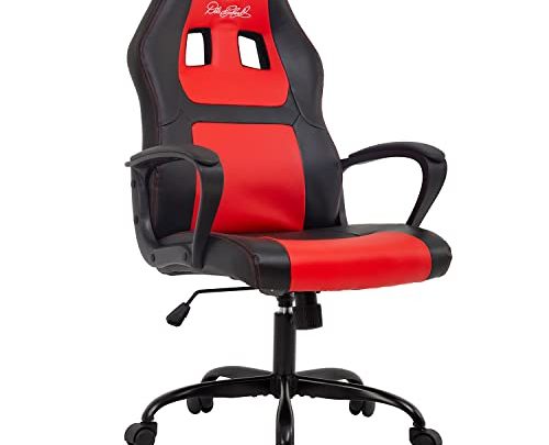 Office Chair PC Gaming Chair Cheap Desk Chair Ergonomic PU Leather Executive Computer Chair Lumbar Support for Home Office (Red,…