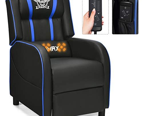GYMAX Massage Gaming Recliner Chair, Adjustable Racing Style Single Lounge Sofa with Footrest and Massage Function Modern Living Room Recliner…