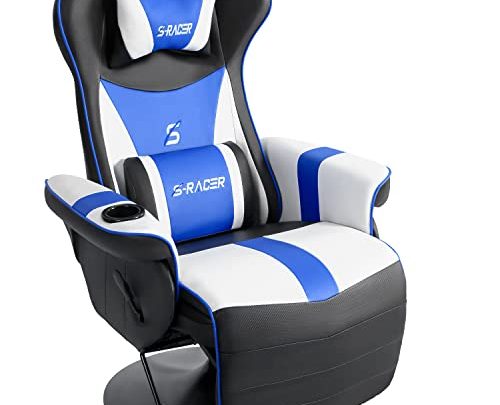 GUNJI Gaming Chair PU Leather Adjustable Recliner Computer Chair Ergonomic Reclining Video Gaming Chair w/Headrest, Lumbar Support, Footrest, Cup Holder…