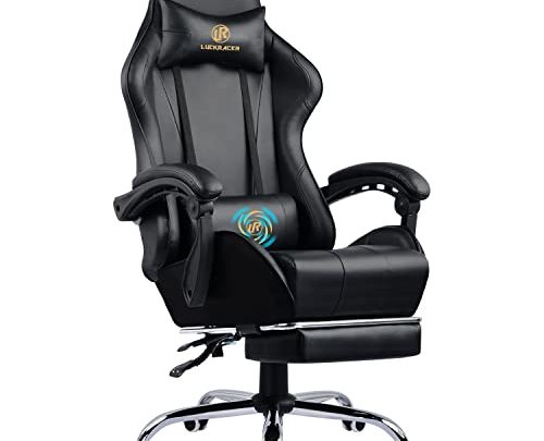 GTRACING Gaming Chair with Massage and Footrest, Computer Chair with Lumbar Support, Height Adjustable Gaming Chair with 360°-Swivel Seat and…