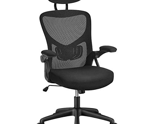 Yaheetech Ergonomic Office Chair, High Back Desk Chair with Lumbar Support, Swivel Mesh Computer Chair with Flip Up Arms Adjustable…