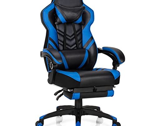 Adjustable Gaming Chair with Footrest for Home Office, Blue