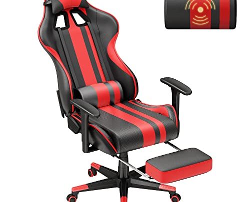 Soontrans Red Gaming Chair with Footrest, Leather Ergonomic Gaming Chairs for Adults with Massage Lumbar Support & Headrest for Office…