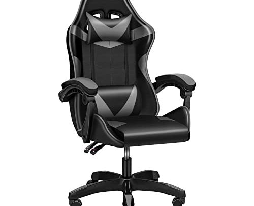 YSSOA Backrest and Seat Height Adjustable Swivel Recliner Racing Office Computer Video Game Chair, Black/Grey