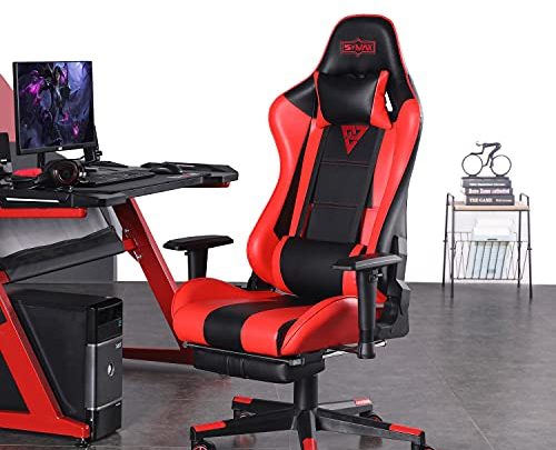 SMAX Gaming Chair with Footrest Racing Office Computer Ergonomic Video Game Chairs PU Leather Headrest and Massage Lumbar Support Adjustable…