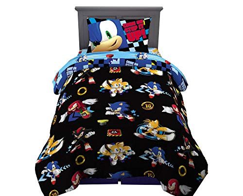 Sonic the Hedgehog Anime Kids Super Soft Comforter and Sheet Set, 4 Piece Twin Size by Franco, Prints may vary