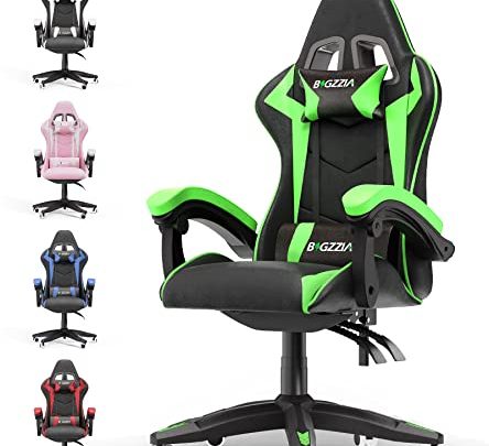 Gaming Chair Office Chair, Reclining High Back PU Leather Computer Desk Chair with Headrest and Lumbar Support, Adjustable Swivel Rolling…