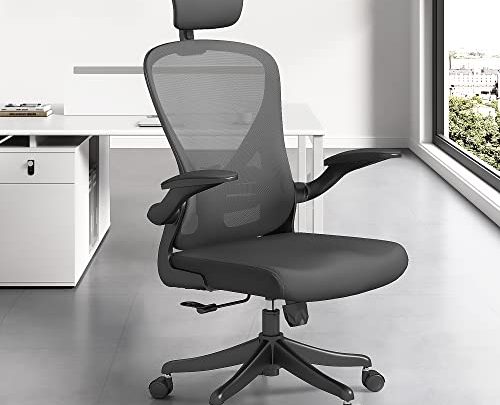 ALLLUCK Ergonomic Office Chair Office Chair with Lumbar Support & Headrest & Flip Up Arms Black Mesh Home Desk Chair…