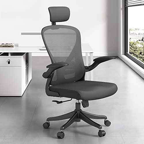 ALLLUCK Ergonomic Office Chair Office Chair with Lumbar Support & Headrest & Flip Up Arms Black Mesh Home Desk Chair…
