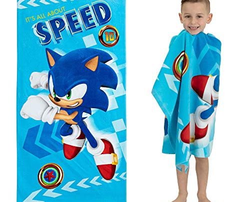 Franco Kids Super Soft Cotton Beach Towel, 58 in x 28 in, Sonic The Hedgehog