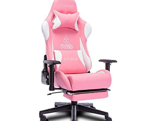 symino Pink Gaming Chair Ergonomic Office Chair Computer Chair with 3D Armrest, PU Leather PC Chair with Footrest Pink
