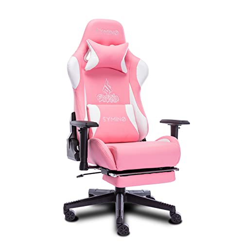 symino Pink Gaming Chair Ergonomic Office Chair Computer Chair with 3D Armrest, PU Leather PC Chair with Footrest Pink