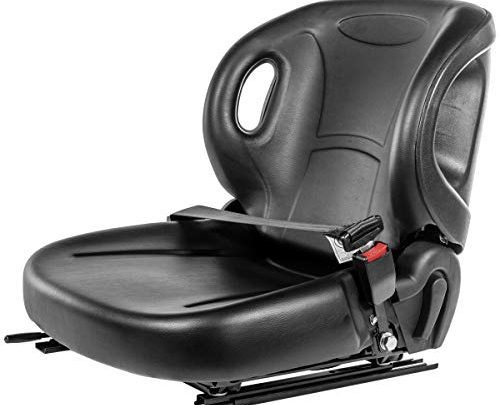 Stark Universal Replacement Forklift Seat w/Retractable Seat Belt Switch for Cat, Clark, Komatsu, Nissan, Yale, Toyota, Hyster w/Curved Back