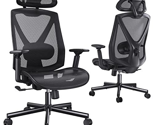 HUANUO Ergonomic Office Chair, Desk Chair with Adjustable Lumbar Support, Headrest, Armrest, Swivel Computer Chair, Tilt Function Office Chair
