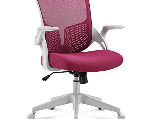 Home Office Chair Ergonomic Desk Chair Mesh Computer Chair Modern Height Adjustable Swivel Chair with Lumbar Support/Flip-up Arms, Fuchsia