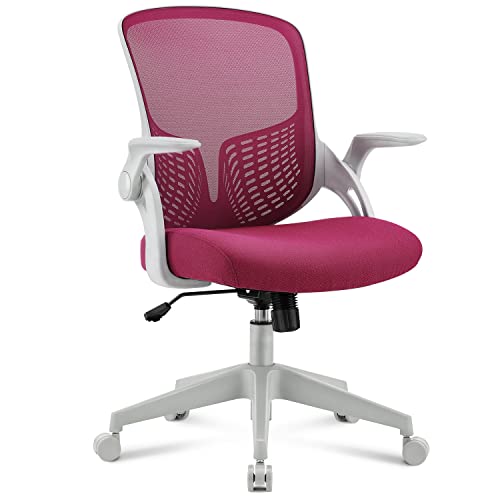 Home Office Chair Ergonomic Desk Chair Mesh Computer Chair Modern Height Adjustable Swivel Chair with Lumbar Support/Flip-up Arms, Fuchsia