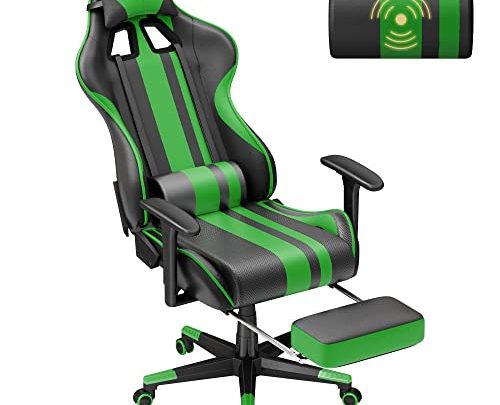Soontrans Green Gaming Chair With Footrest, Leather Ergonomic Gaming Chairs For Adults With Massage Lumbar Support & Headrest For Office…