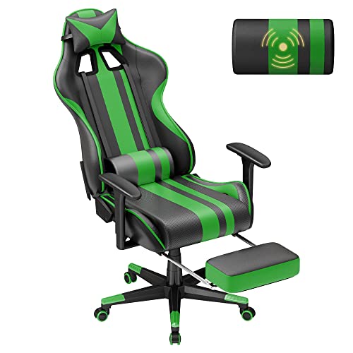 Soontrans Green Gaming Chair With Footrest, Leather Ergonomic Gaming Chairs For Adults With Massage Lumbar Support & Headrest For Office…