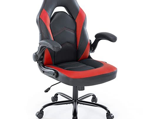 Office Chairs – Ergonomic Gaming Executive Desk Chairs with Flip-up Armrests and Lumbar Support, Adjustable Swivel Rolling Chair, Red