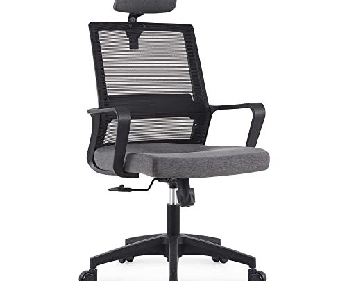 Home Office Chair Ergonomic Mesh Computer Chair Lumbar Support Modern Executive Rolling Swivel Task Chair with Adjustable Headrest Comfortable Mid-Black…
