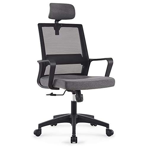 Home Office Chair Ergonomic Mesh Computer Chair Lumbar Support Modern Executive Rolling Swivel Task Chair with Adjustable Headrest Comfortable Mid-Black…
