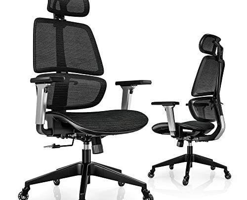 LINSY HOME Ergonomic Office Chair, Swivel Ergonomic Task Chair with Adjustable Headrest and Arms, Lumbar Support and PU Wheels, Computer…
