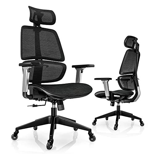 LINSY HOME Ergonomic Office Chair, Swivel Ergonomic Task Chair with Adjustable Headrest and Arms, Lumbar Support and PU Wheels, Computer…