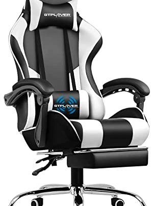 GTPLAYER Gaming Chair, Computer with Footrest and Lumbar Support Height Adjustable with 360°-Swivel Seat and Headrest for Office or Gaming…