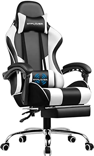 GTPLAYER Gaming Chair, Computer with Footrest and Lumbar Support Height Adjustable with 360°-Swivel Seat and Headrest for Office or Gaming…