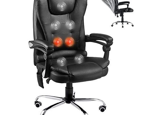 YODOLLA Ergonomic Reclining Office Chair, Heat & Massage High Back Desk Chair w/Adjustable Height, Executive Swivel Leather Chair for Office,…