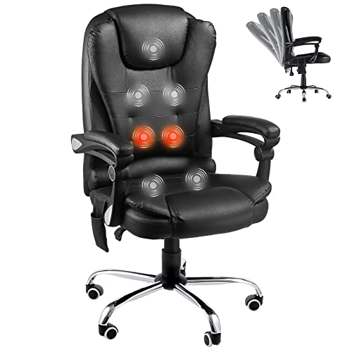 YODOLLA Ergonomic Reclining Office Chair, Heat & Massage High Back Desk Chair w/Adjustable Height, Executive Swivel Leather Chair for Office,…