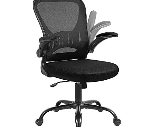 Youhauchair Mesh Office Chair, Ergonomic Computer Chair with Flip-up Arms and Lumbar Support, Height Adjustable Home Office Desk Chairs, Black
