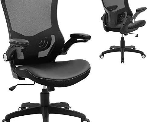 Office Chair Ergonomic Desk Chair – PU Cushion Mesh Midback Computer Chair with Flip-up Arms Swivel Chair with Adjustable Height…