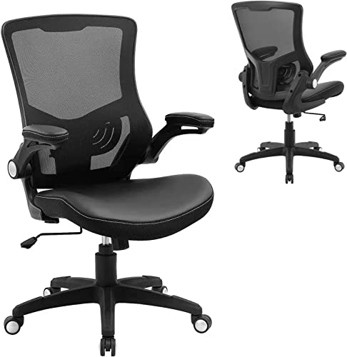 Office Chair Ergonomic Desk Chair – PU Cushion Mesh Midback Computer Chair with Flip-up Arms Swivel Chair with Adjustable Height…
