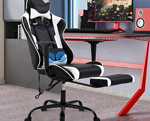PC Gaming Chair Computer Chair Office Gaming Chairs for Adults, Massage Gamer Chair Racer Gaming Chair PU Leather Recliner w/Lumbar…